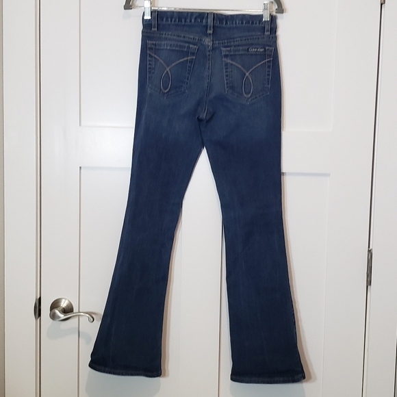 Calvin Klein Flare Stretch Blue Denim Jeans Size 2 X 32 Whiskering Fading - Picture 2 of 14